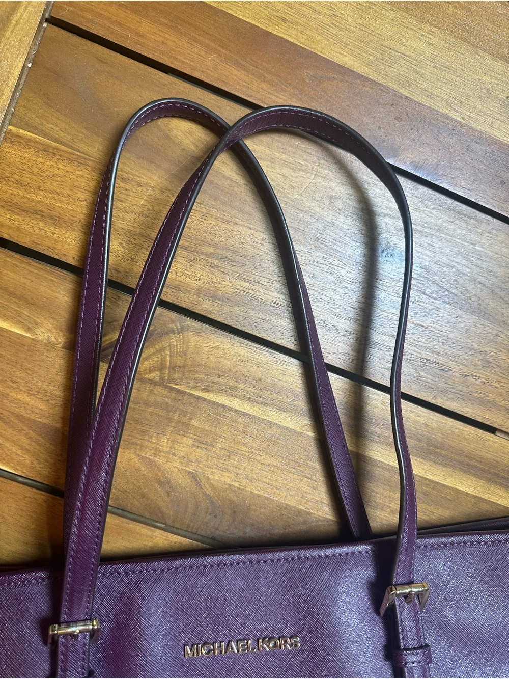 Michael Kors Plum Saffiano Leather Jet Set Travel Tote with Gold Hardware - Picture 6 of 10